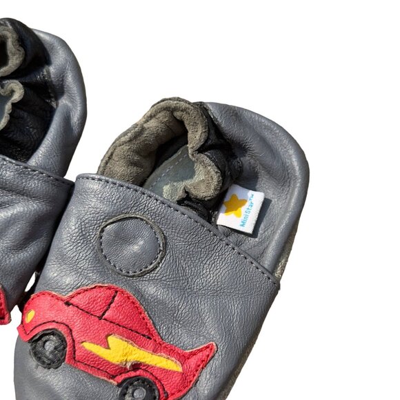 Bundle Of Three Pairs Of Soft Sole Leather Baby Shoes With Fun Designs & Elastic - Picture 8 of 8